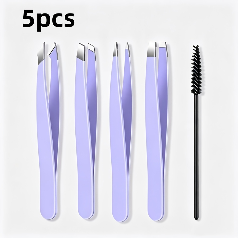 Eyelash Extension Removal - 5pcs Set Purple Stainless Steel Tweezers