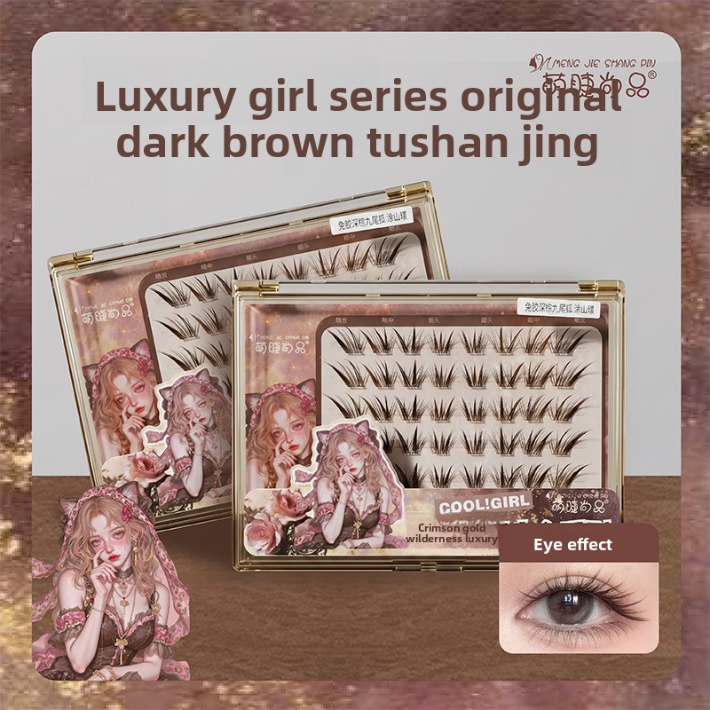 Eyelash Extension Fox Eye - No Glue Black Brown Individual Cluster