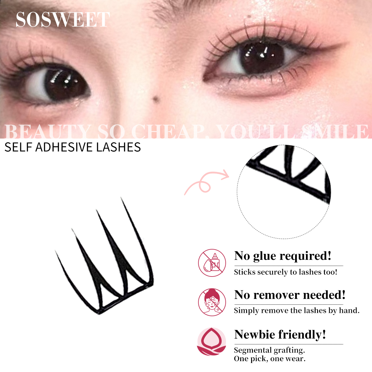 No Glue Self Adhesive Eyelashe - огляд і ціна Eyelash Extension Human Hair